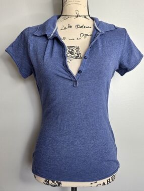 Y2k SO Wear It Declare It Blue Short Sleeve Henley Polo Shirt Large